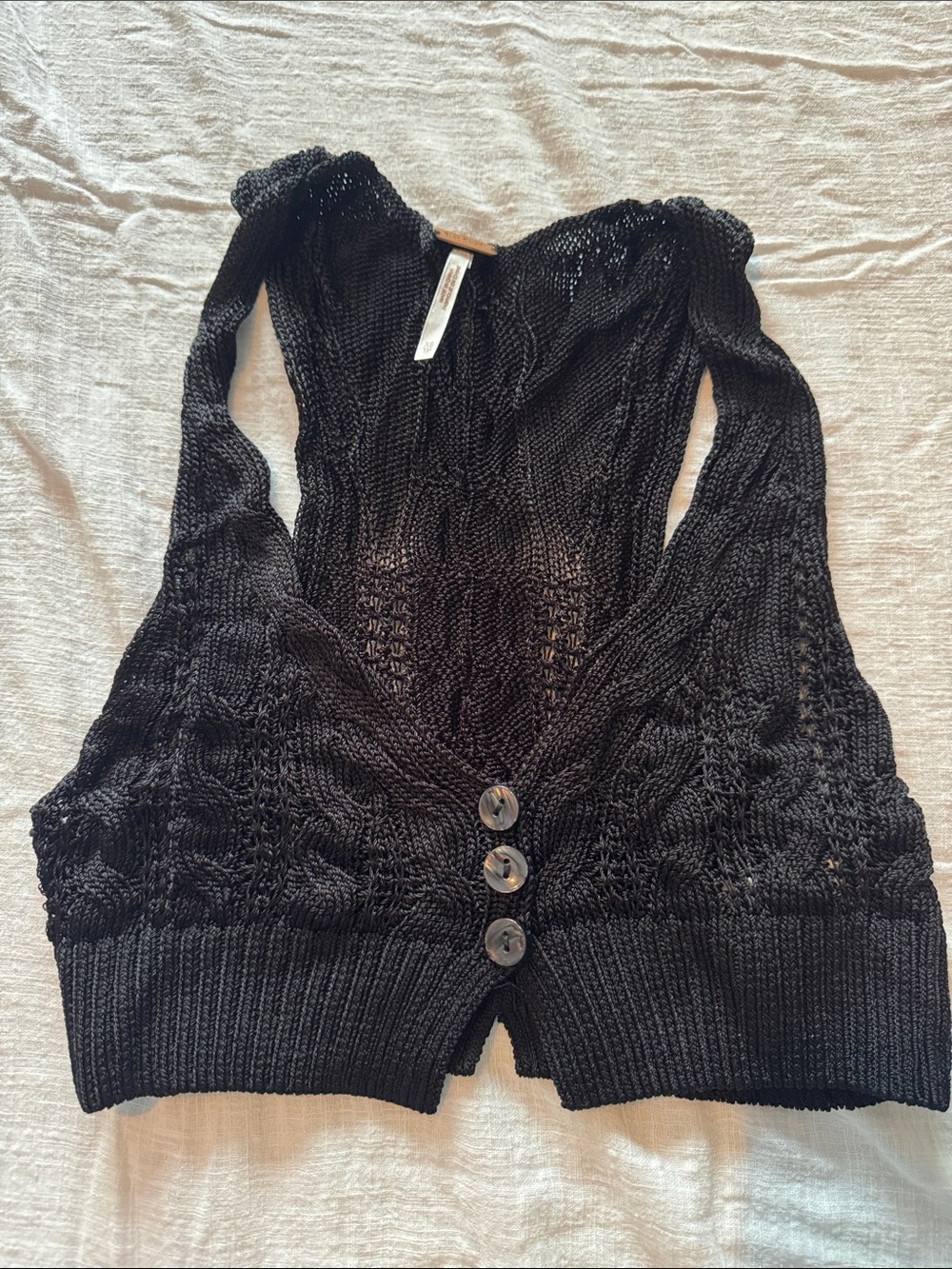 Free People Black Cable Knit Button-Front Women's Sweater